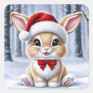 Adesivo Quadrado Santa Hat Bunny Stickers