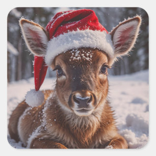 Adesivo Quadrado Santa Hat Deer Stickers