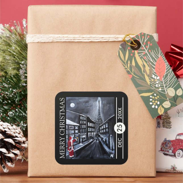 Adesivo Quadrado Santa in Paris Christmas (Feriado)