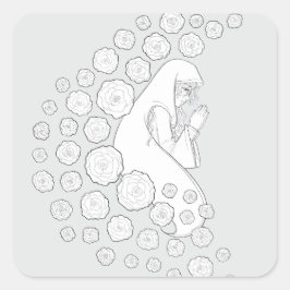 Adesivo Quadrado Santa Maria com rosas - preto e branco