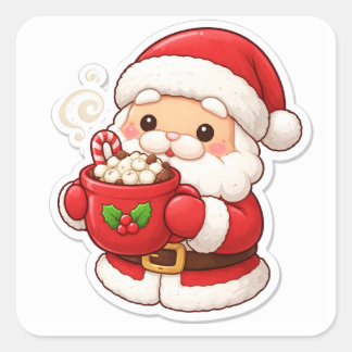 Adesivo Quadrado “Santa’s Coffee Break” – Cute Christmas Sticker
