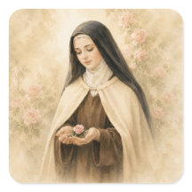 Santa Teresa de Lisieux Aquarela Rosa Católica