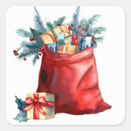 Adesivo Quadrado Santas Christmas Bag