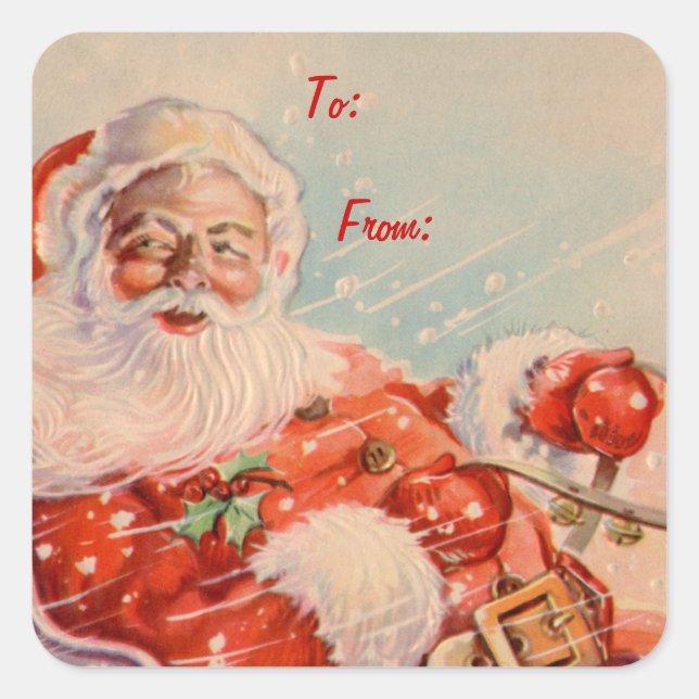 Adesivo Quadrado Santas Sleigh Ride Square Gift Stickers (Frente)