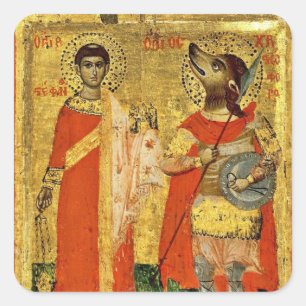 Adesivo Quadrado Santo Christopher icónico com soldado