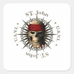 Adesivo Quadrado Santo John USVI Pirate Skull