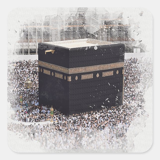 Adesivo Quadrado Santo Kaaba, Masjid Al Haram, ilustração da aquare (Frente)