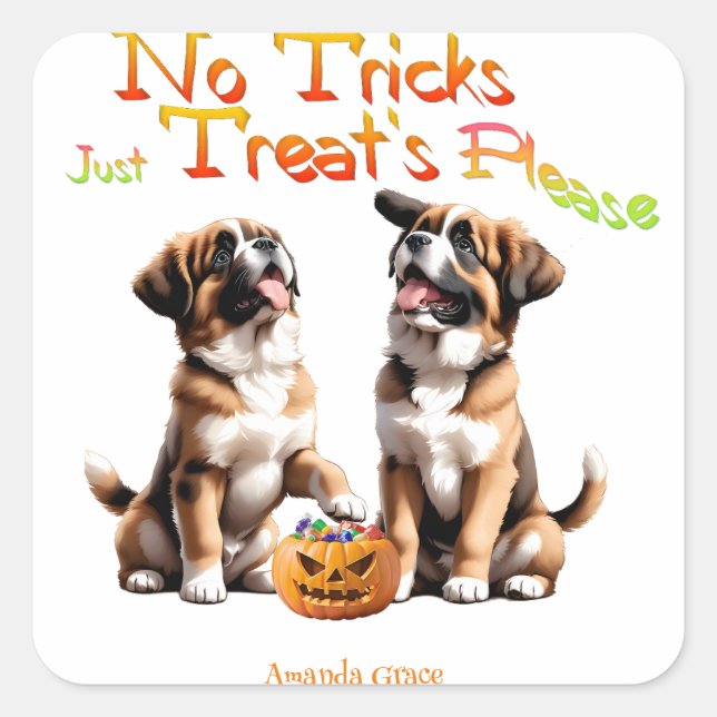 Adesivo Quadrado Santo personalizado de Halloween do Trick Treat Be (Frente)
