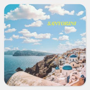Adesivo Quadrado Santorini, Grécia Beach House