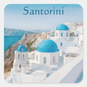Adesivo Quadrado Santorini, Grécia vila com cúpulas azuis