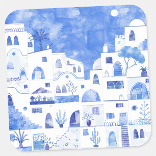 Adesivo Quadrado Santorini Grécia Watercolor