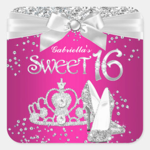 Adesivo Quadrado Sapatos de Salto Alto com Tiara Brilhante Sweet 16