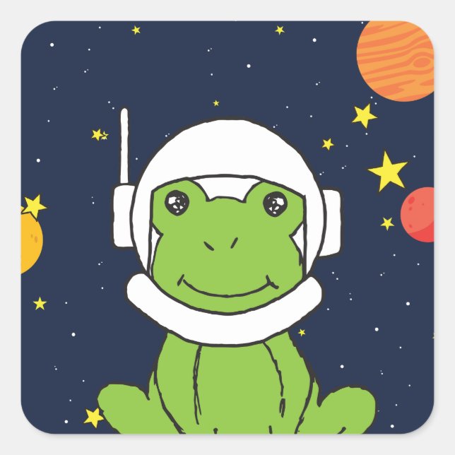 Adesivo Quadrado Sapo Astronauta Animal Com Capacete Espacial (Frente)