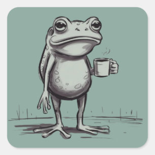 Adesivo Quadrado Sapo Bebendo Café Meme Sapo Místico Amante de Sapo