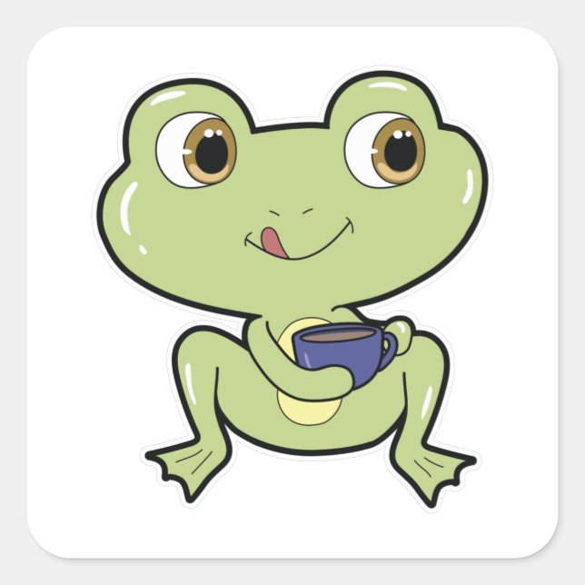 Adesivo Quadrado Sapo com Taça de Café (Frente)