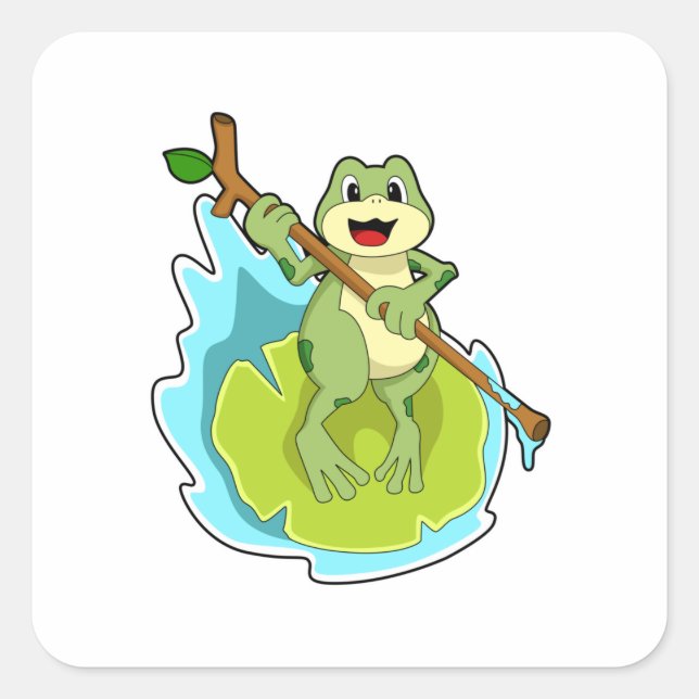 Adesivo Quadrado Sapo como Hiker com Stick (Frente)