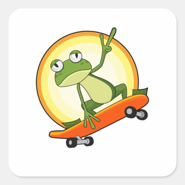 Adesivo Quadrado Sapo como skater com skateboard (Frente)