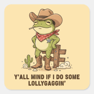 Adesivo Quadrado Sapo Cowboy Bonito Se Divertindo Humor de Sapo Wes