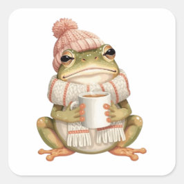 Adesivo Quadrado Sapo de Inverno Aconchegante & Estética de Café