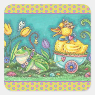Adesivo Quadrado SAPO e DUCK PRINCE, PRIMAVERA PÁSCOA STICKER Sheet