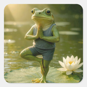Adesivo Quadrado Sapo em uma Pose de Árvore de Yoga