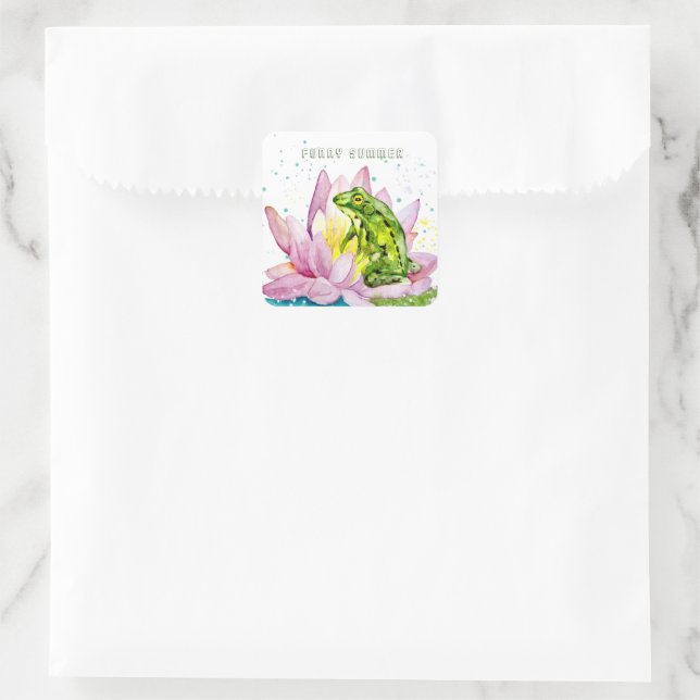 Adesivo Quadrado Sapo engraçado num lótus (Bolsa)