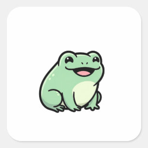 Adesivo Quadrado Sapo Feliz – Ilustração de Animal Fofo Kawaii