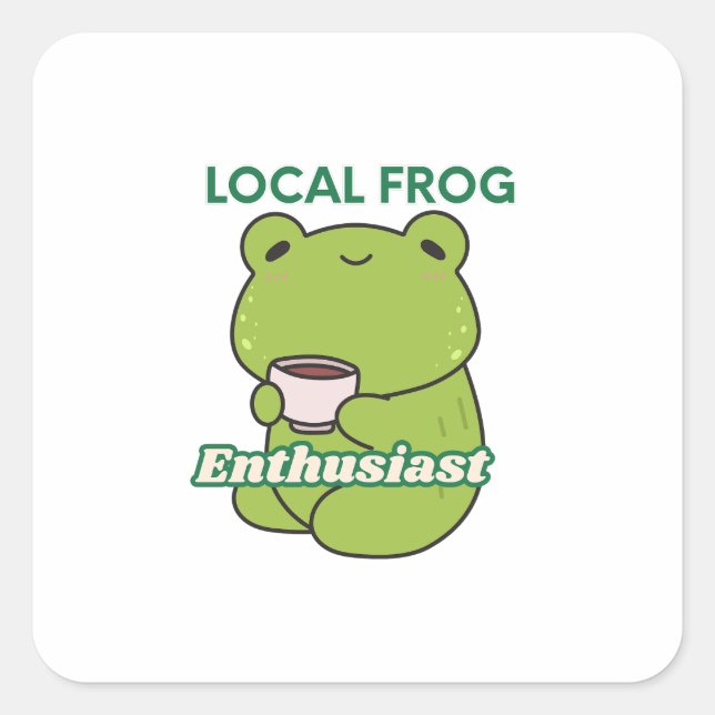 Adesivo Quadrado Sapo Fofo com café (Frente)