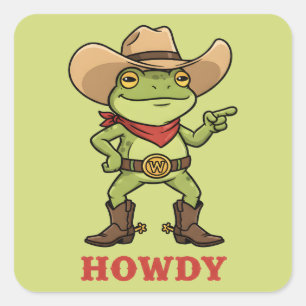 Adesivo Quadrado Sapo Howdy Ocidental Sapo Divertido Meme de Cowboy