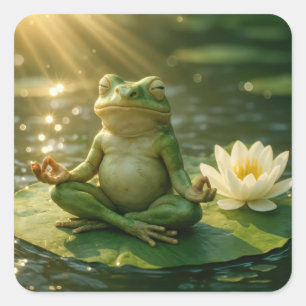 Adesivo Quadrado Sapo Meditando Em Um Folha de Nenúfar