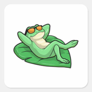 Adesivo Quadrado Sapo na folha com óculos de sol