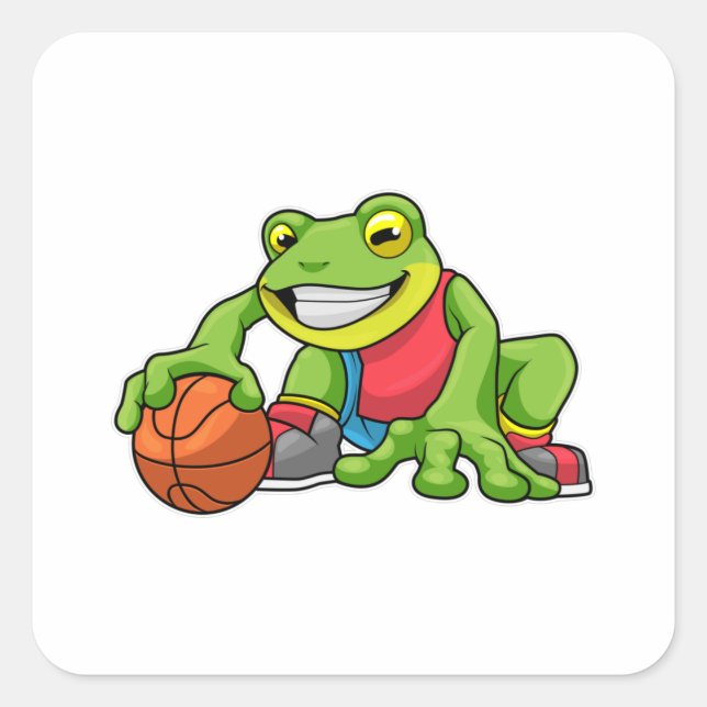 Adesivo Quadrado Sapo no Esporte com Basquete (Frente)