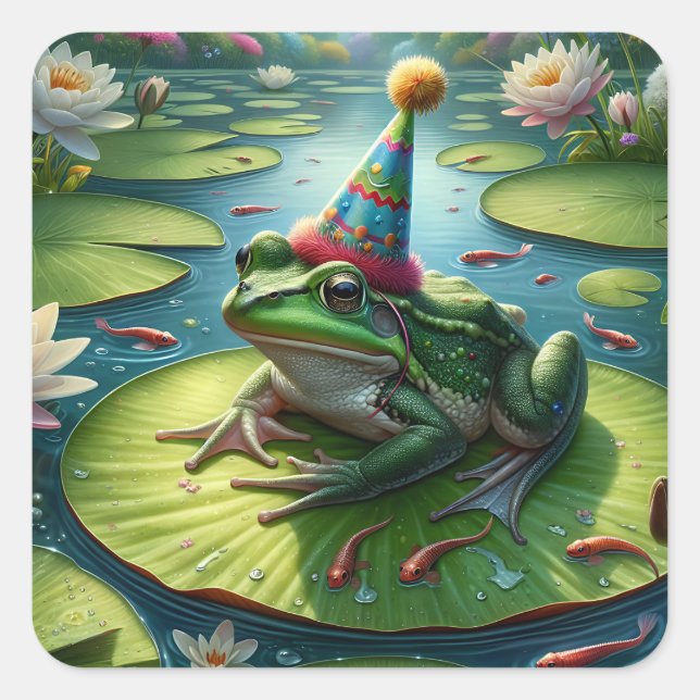Adesivo Quadrado Sapo Themed Birthday (Frente)