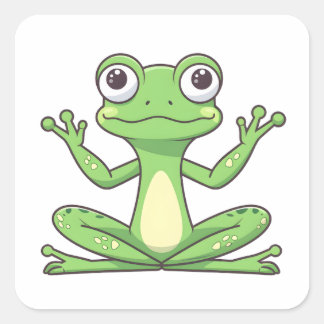 Adesivo Quadrado Sapo Verde De Cartoon Bonito Fazendo Meditação De 
