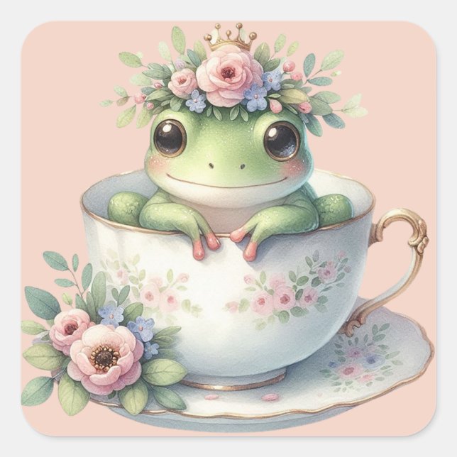 Adesivo Quadrado Sapo Whimsical em Floral Teacup (Frente)