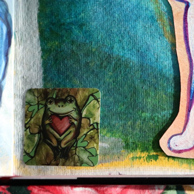 Adesivo Quadrado Sapos de diversão e coração de amante tonto (Criador carregado)