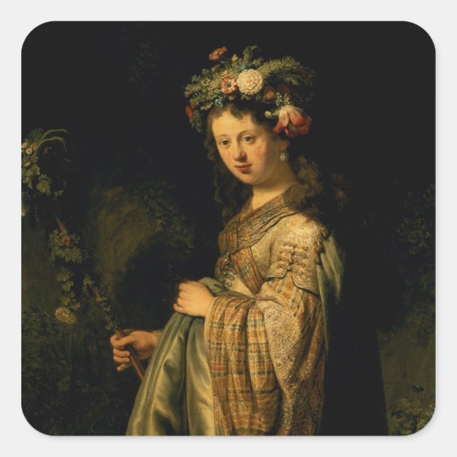 Adesivo Quadrado Saskia as Flora, 1634 (Frente)