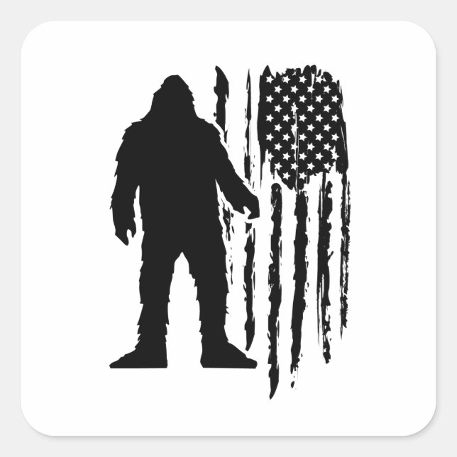 Adesivo Quadrado Sasquatch Bigfoot American Flag (Frente)