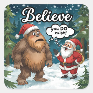 Adesivo Quadrado Sasquatch Encontra Papai Noel Eu Acredito Natal Di