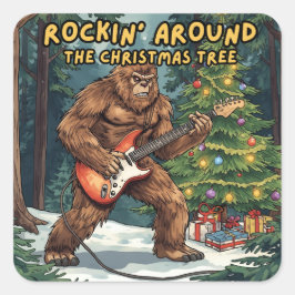 Adesivo Quadrado Sasquatch Guitar Fazendo Rock Ao Redor da Árvore d