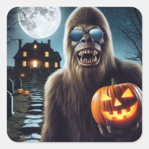 Adesivo Quadrado Sasquatch no Halloween