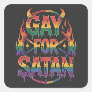 Adesivo Quadrado Satã de granizo Arco-Íris Baphomet Diabo Goat LGBT