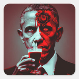 Adesivo Quadrado Satanáic Obama bebe o sangue da América