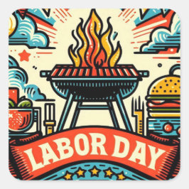 Adesivo Quadrado Saudação do Dia do Trabalho de Grill & Chill