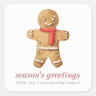 Adesivo Quadrado Saudações de época Homem de Gingerbread Waterco