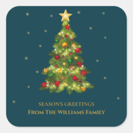 Adesivo Quadrado Saudações de Fim de Ano Nome da Família Floco de N