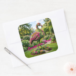Adesivo Quadrado Saudações do Topiário de Flamingo Tropical da Flór