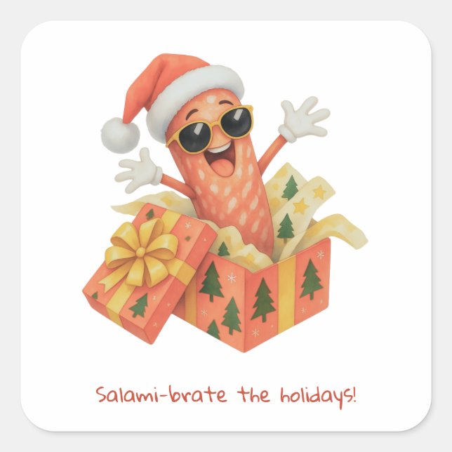 Adesivo Quadrado saúdam o Natal com salame! (Frente)