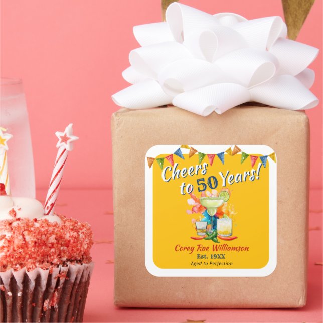 Adesivo Quadrado Saúde aos 50 anos de idade - Fiesta (Festa)