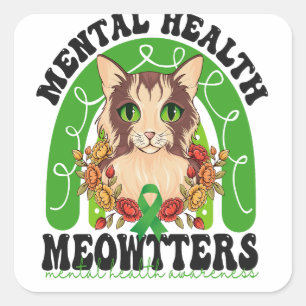 Adesivo Quadrado Saúde Mental Meowters Engraçado Gato Arco-Íris Kit